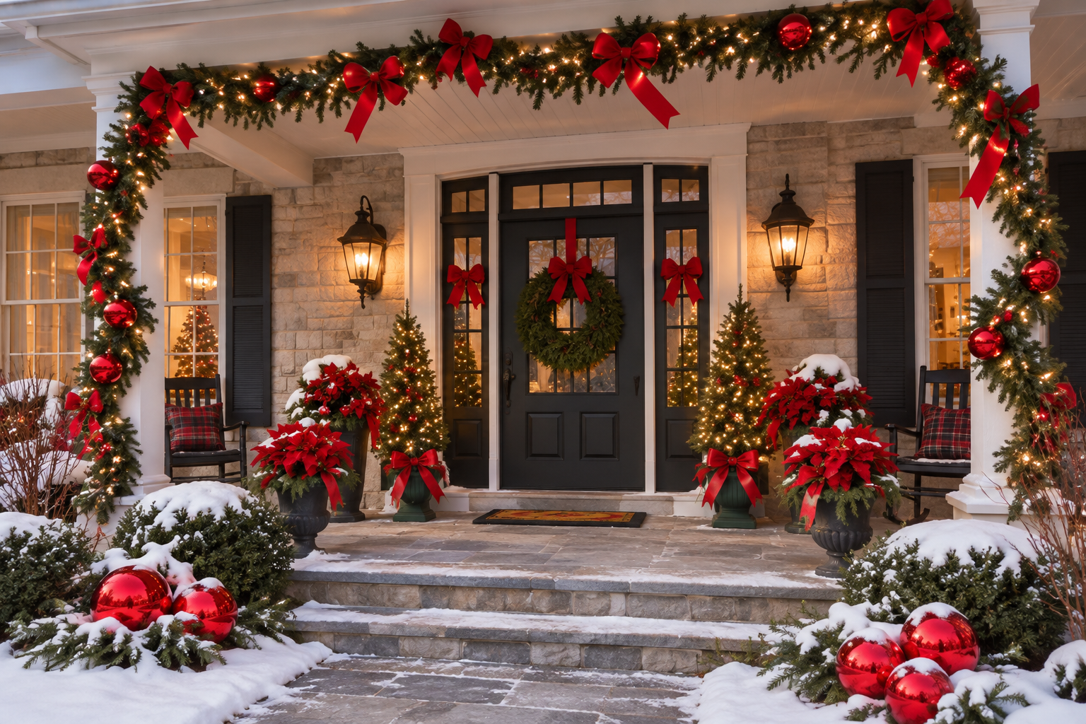 Festive New Jersey porch styled for the holiday season